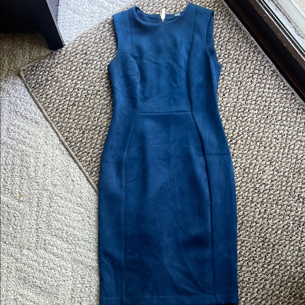 Calvin Klein Blue Sheath Midi Dress Crew Neck Sleeveless